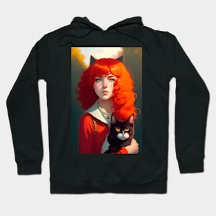 Anime girl holding a black cat  for cats lover Hoodie